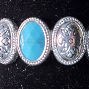 Turquoise and Silver Floral Bracelet